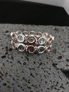 HaiDiLa 1只極簡主義法式風格彈性手鍊,具有雙排幾何圖案,適合日常穿著、假日和派對 - 玫瑰金 - 查看 3