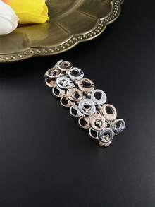 HaiDiLa 1只極簡主義法式風格彈性手鍊,具有雙排幾何圖案,適合日常穿著、假日和派對 - 玫瑰金 - 查看 4