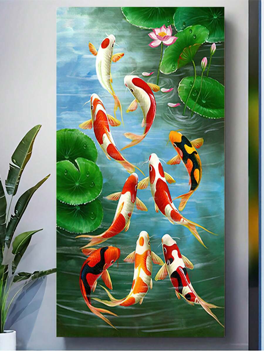 1 件墙壁艺术，令人惊叹的抽象锦鲤和莲花帆布画，房间装饰画，大型艺术印刷海报，艺术墙家居画，适用于浴室卧室办公室餐厅墙壁装饰，适合每个人的创意礼物，无框架 - 綠色 - 查看 1
