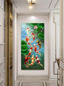 1 件墙壁艺术，令人惊叹的抽象锦鲤和莲花帆布画，房间装饰画，大型艺术印刷海报，艺术墙家居画，适用于浴室卧室办公室餐厅墙壁装饰，适合每个人的创意礼物，无框架 - 綠色 - 查看 2