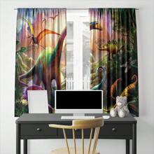 1 套 2 件森林恐龍印花數位窗簾,附口袋桿,適合客廳、廚房、臥室、書房、教室、家居裝飾,聚酯材質 - 彩色 - 查看 6