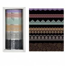 6捲複古蕾絲紋遮蔽膠帶套裝,防水裝飾透明膠帶,適用於diy藝術手工藝品,花瓶,杯子,記事本,計劃者,手帳,剪貼簿用品 - 彩色 - 查看 1