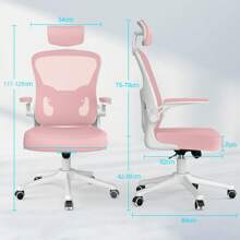 Ergonomic Office Chair, Desk Chair With Adjustable Headrest, Armrests, And Lumbar Support - Pink - View 3