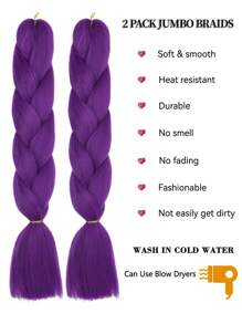 Pack Of 2 Large Purple Braiding Hair 24Inch Suitable For Women Daily Holidays And Cosplay Braided Wear Fashion Halloween And Christmas Synthetic Hair Crochet Hair Extensions Useful And Deft High Temperature Hair - Purple - View 5