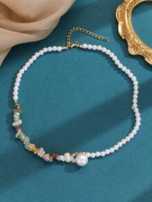 1條超大珍珠吊墜女項鍊,極簡時尚多彩的海藍寶石拼貼珍珠鏈項鍊 - 彩色 - 查看 4