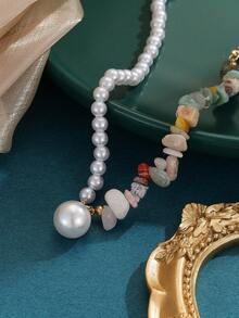 1條超大珍珠吊墜女項鍊,極簡時尚多彩的海藍寶石拼貼珍珠鏈項鍊 - 彩色 - 查看 1