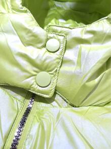 Abrigo Chaleco acolchado con gorro, cremallera corazón y ajustador a la cintura - Verde Lima - Ver 9