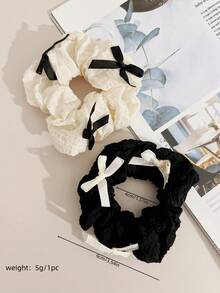 1入法式復古青少女優雅蝴蝶結髮圈,適用於日常使用 - 彩色 - 查看 5