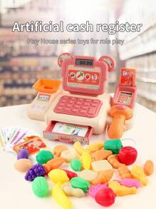 Mini Simulation Cash Register Toy With Multiple Functions, Sound And Light Effects, Scanning Function. With Supermarket Simulation Fruits And Vegetables Accessories. Ideal For Role Playing, Great Christmas Gift.
