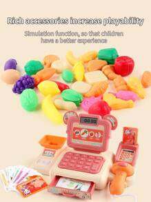 Mini Simulation Cash Register Toy With Multiple Functions, Sound And Light Effects, Scanning Function. With Supermarket Simulation Fruits And Vegetables Accessories. Ideal For Role Playing, Great Christmas Gift.