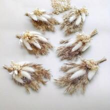 6支迷你干花花束，波西米亚风婚礼装饰，胸花，桌面装饰，干芦苇，生日蛋糕花，新娘手腕花，春季婚礼装饰 - 棕色 - 查看 3