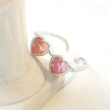 1入心形眼鏡戒指,時尚創意設計心形細節開口戒指情侶戒 - 眼鏡 - 查看 9