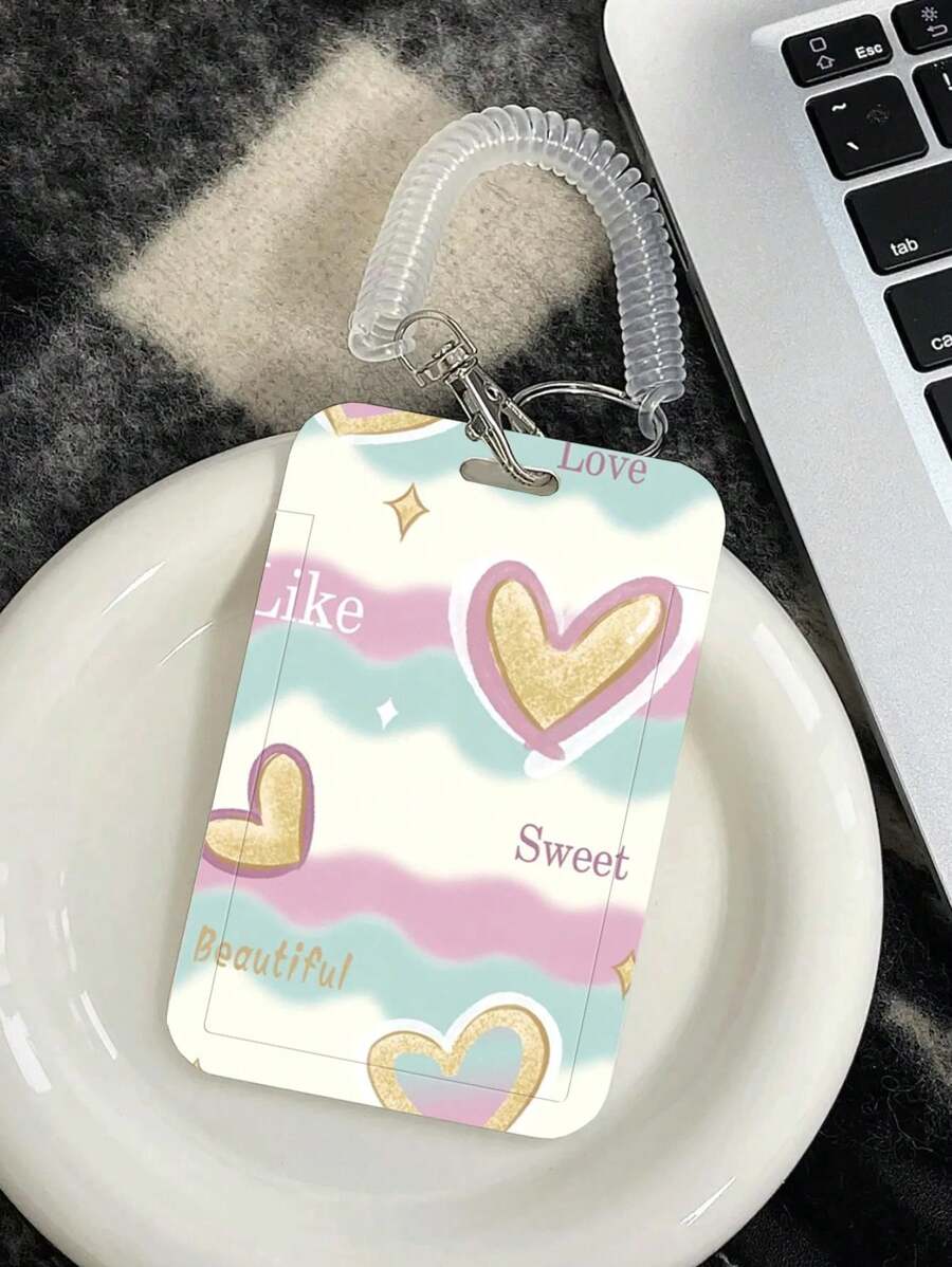 1個ins創意卡通學生校園卡片套,附缩縮彈性繩,適用於餐卡、公車卡、地鐵卡、工作證等 - 白色 - 查看 1