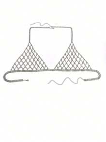 Gợi cảm & Sang trọng Bộ Bikini Với Dây chuyền cơ thể , Pha lê Không vòng thép , Quần lót Thong , Lưới Che phủ Đầm , Hoàn hảo Cho bữa tiệc Đối với phụ nữ - Bạc - Xem 10