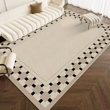 1pc Crystal Velvet Edge Bound Anti-Slip Carpet Rug For Living Room, Bedroom, Bathroom, Kitchen, Cream Color - Breeze - View 1