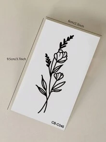 CAT QUEEN ART 1入組帶有藍色草本花卉設計的暫時性紋身貼紙,不褪色,不反光,可持續7至14天,適用於手腕和身體的其他部位 - 黑色 - 查看 8