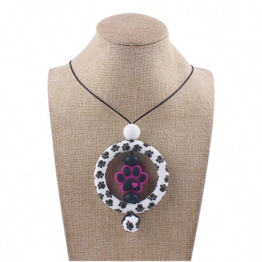 1只全新的童趣手工卡通狗爪項鍊,創意木珠兒童diy手工珠寶 - 玫瑰紅 - 查看 1