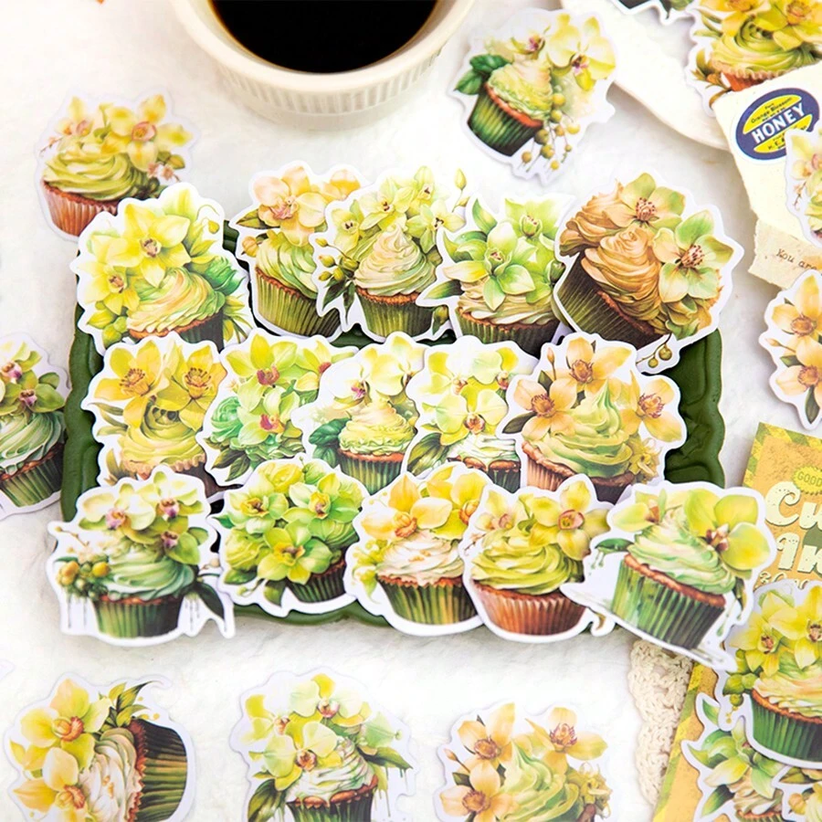 YANJI 30入/包杯子蛋糕主題貼紙,diy裝飾,創意材料,用於手機電腦的裝飾配件 - 綠色 - 查看 1