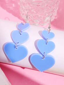 1pair Cute & Creative Multicolor Heart Shaped Dangle Earrings For Women, Valentine's Day Jewelry - Multicolor - View 7