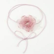 1條網狀花朵&皮革&蠟繩手工緊身項鍊 - 網紗花朵項鍊 - 查看 2