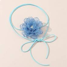 1條網狀花朵&皮革&蠟繩手工緊身項鍊 - 網紗花朵項鍊 - 查看 3