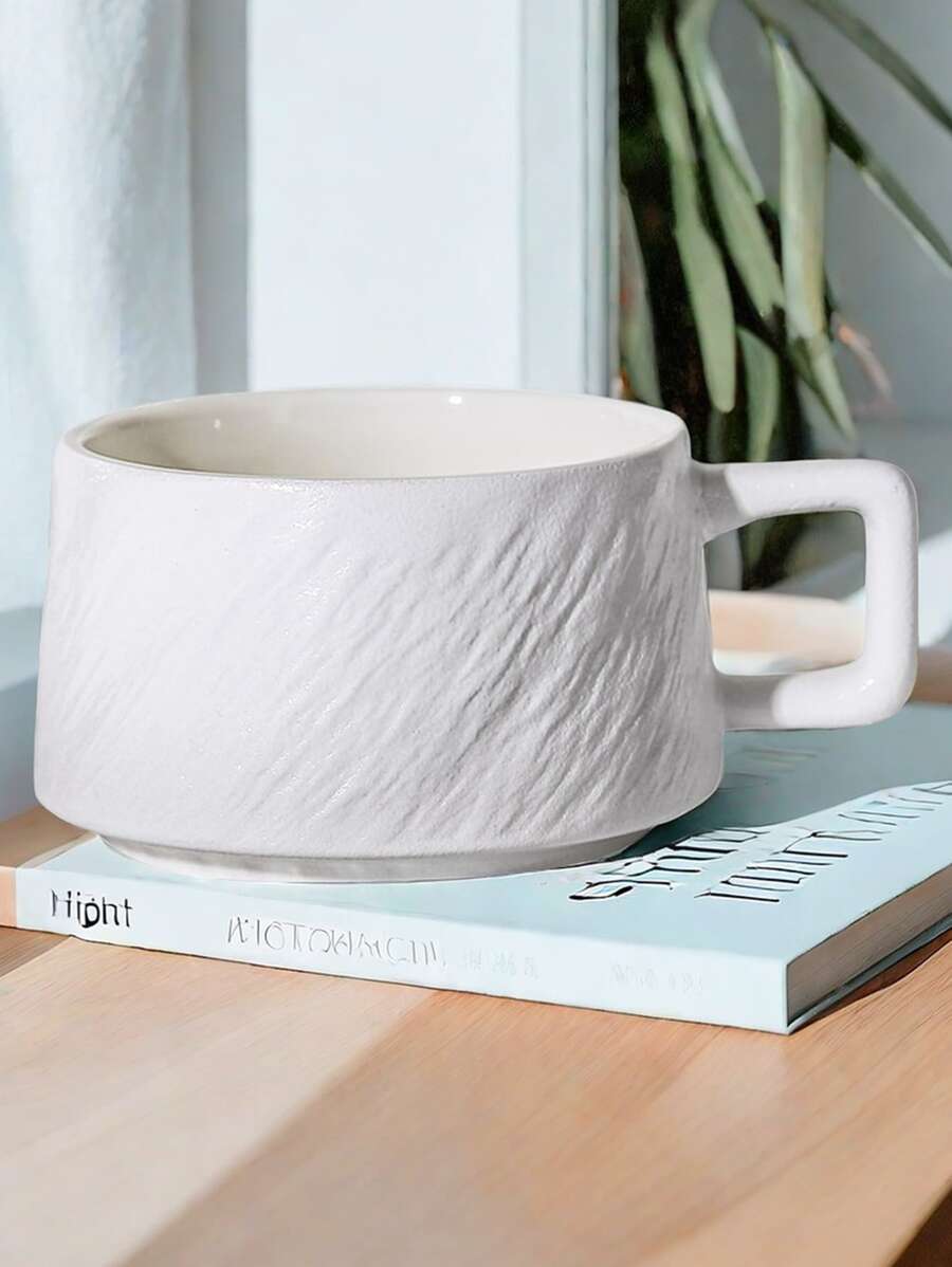 1pc 250ml Ceramic White Coffee Cup - White - View 1
