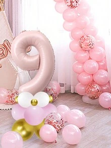 19入組輕粉色40英吋阿拉伯數字鋁箔氣球套裝,適用於兒童生日派對裝飾、紀念日慶祝、背景裝飾道具 - 粉色 - 查看 5