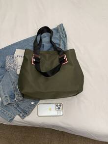 新款牛津布女包时尚休闲单肩斜挎包手提包帆布大容量女士包腋下背包 - 綠色 - 查看 7