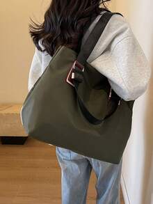 新款牛津布女包时尚休闲单肩斜挎包手提包帆布大容量女士包腋下背包 - 綠色 - 查看 4