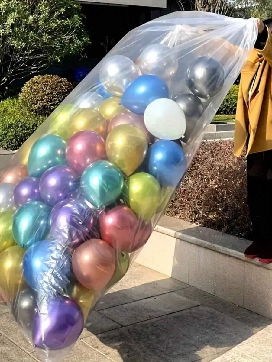 1/2/5个装大号气球收纳袋，透明塑料袋，用于运输气球，圣诞树一次性收纳袋，可重复使用的加厚气球收纳袋，气球支架，生日和婚礼装饰，派对气球配件