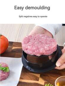 1pc Burger Press Maker, With Removable Bottom Plate Easy To Take Out Patty, Easy To Clean, Hamburger Press Meat Maker Mold - Black - View 4