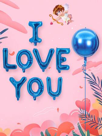 9入組大型「love」字母氣球,16吋藍色字母,18吋4d圓形氣球,可用於婚禮、情人節、節日、派對裝飾