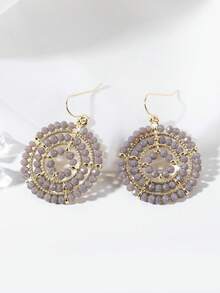 1pair Handmade Black & Gray Beaded Circular Vintage Earrings Suitable For Women's Daily Wear, Bohemian Style Vacation, Party & Friend Gifts - Round Hand-threaded Beads - View 10