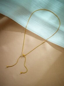 1pc Gold Plated Adjustable Titanium Steel Pull Chain Necklace - Gold - View 1