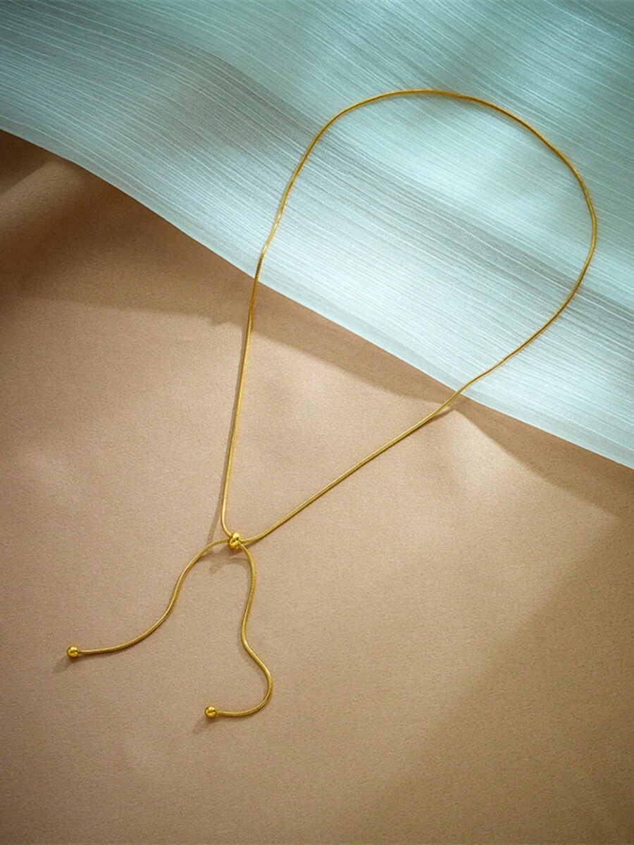 1pc Gold Plated Adjustable Titanium Steel Pull Chain Necklace - Gold - View 1