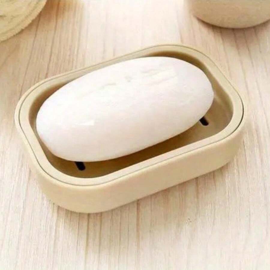 1pc Double-Layer Soap Box With Lid, Bathroom Drain Soap Box, Creative Travel Portable Soap Holder Soap Holder Soap Box - Khaki - View 1