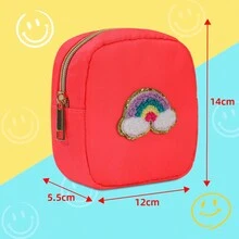 文藝風女士化妝包旅行化妝品收納袋，毛絨字母化妝包PU皮革防水小拉鍊收納袋，可愛拉鍊收納盒用於口紅，化妝品，包，衛生巾，小型USB閃存驅動器，記憶卡，數字耳機數據電纜 - 彩色 - 查看 2