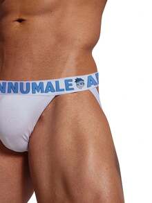 男士卡通字母印花性感低腰t型褲 - 白色 - 查看 3