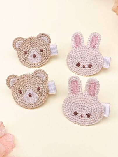 4 kẹp tóc cho bé, phụ kiện tóc thêu hình động vật, kẹp tóc thỏ và gấu dễ thương, hoàn hảo để đeo hàng ngày và chụp ảnh ngày lễ, món quà lý tưởng cho trẻ em tình yêu Valentine