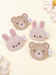 4 件装婴儿发夹，刺绣动物图案发饰，可爱兔子和熊发夹，非常适合日常佩戴和节日照片，是送给孩子的理想礼物 - 彩色 - 查看 3