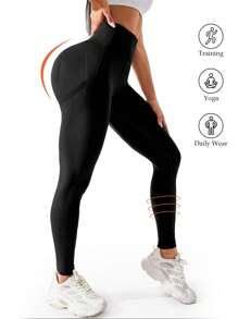 Yefecy Hình dạng Của bạn Cơ thể Với Cao eo Yoga Quần Xà cạp thể thao : Thon gọn & Co giãn Xe đạp Quần Đối với Của phụ nữ Trang phục thể thao - màu đen - Xem 2