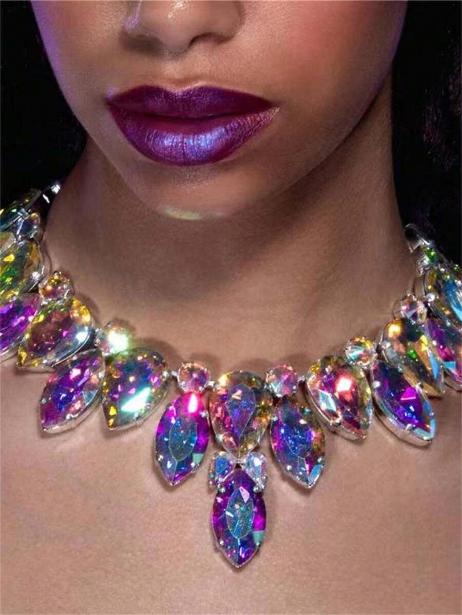 1pc Fashionable Tassel & Rhinestone Detail Necklace For Women, Suitable For Party - Multicolor - View 1