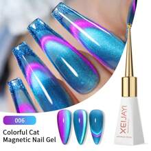 XEIJAYI 1瓶10毫升藍色貓眼光療式uv/led浸泡式凝膠指甲油套裝,適用於美甲沙龍或家庭使用或生日禮物-不包括磁棒 - 藍色 - 查看 2