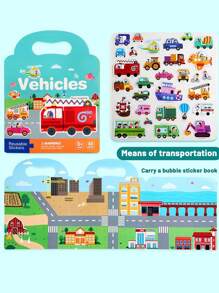 Children's Portable Bubble Sticker Book With Cartoon Sticker Pictures For Cognitive Learning Of Insects, Transportation, Ocean, Space And Animals, Also Includes Educational Puzzle Toys - Transportation Series - View 1