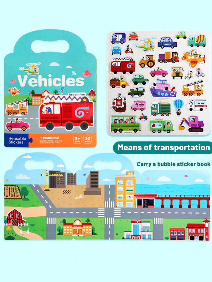 Children's Portable Bubble Sticker Book With Cartoon Sticker Pictures For Cognitive Learning Of Insects, Transportation, Ocean, Space And Animals, Also Includes Educational Puzzle Toys - Transportation Series - View 1