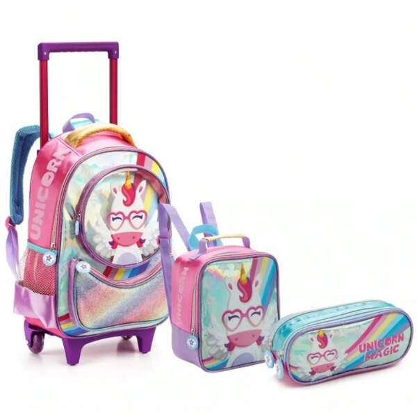 Kit Mochila Infantil de Rodinhas Menino Menina Escolar Resistente Bolsa Impermeável Original Denlex