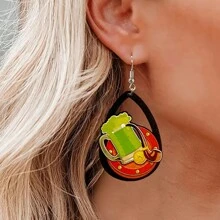 1對愛爾蘭節日慶典啤酒造型耳環,派對假日吊墜式木質耳環,時尚飾品和禮物 - KS-3 - 查看 1