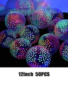 50 个 12 英寸荧光气球霓虹发光乳胶气球婚礼生日派对装饰发光气球婴儿派对儿童礼物 - 透明 - 查看 3