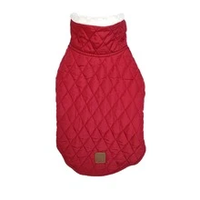 1入鑽石縫紉馬甲，胸腰可調式綁帶連鉤環，適用於小型貓狗，冬季保暖 - 紅色 - 查看 3