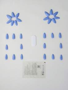 emtog 30入組杏仁形彩虹淺藍色假指甲,附1入指甲磨光條和1入果凍膠,簡約基礎顏色可提升您的日常服裝搭配 - 淺藍色 - 查看 5